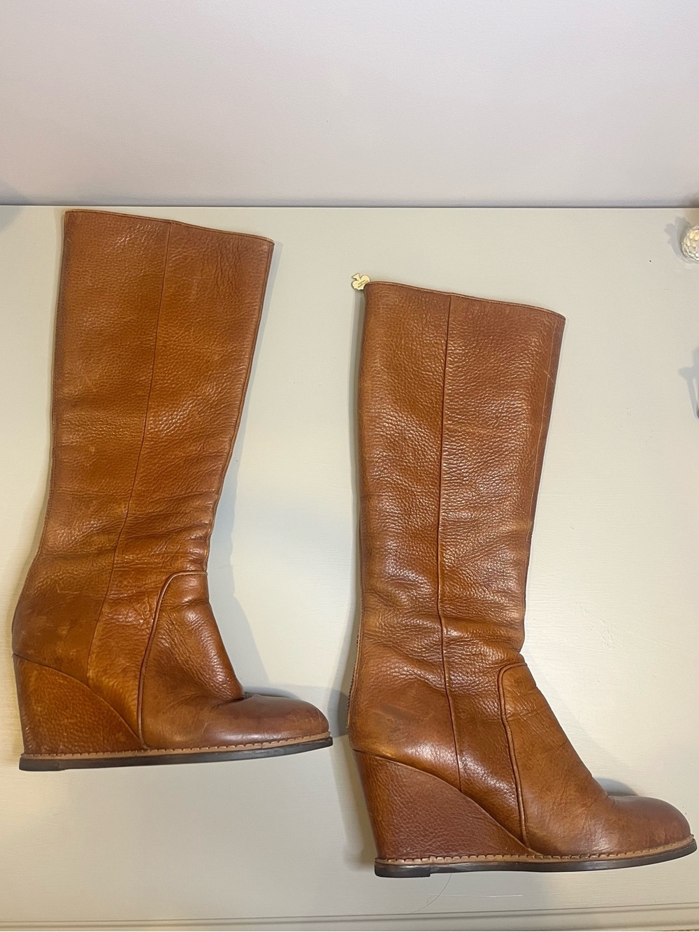Kate Spade Cognac Knee High Wedge Boots- size 8